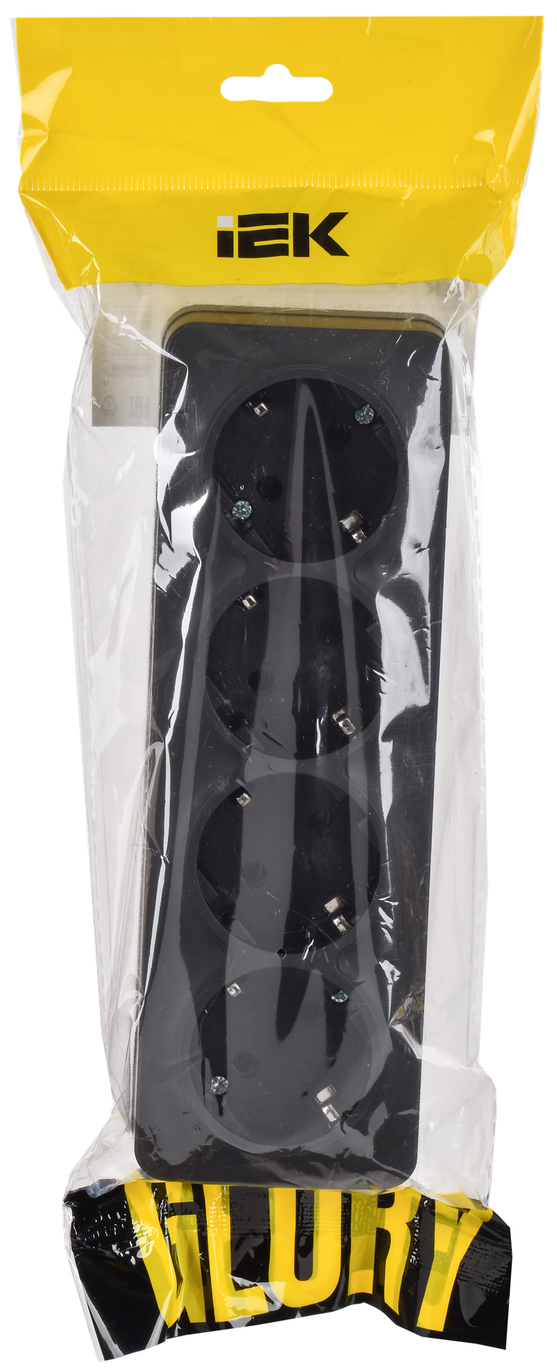 Изображение GLORY Розетка 4-местная для открытой установки с заземлением без защитных шторок 16А РС24-3-ХЧм черный матовый IEK