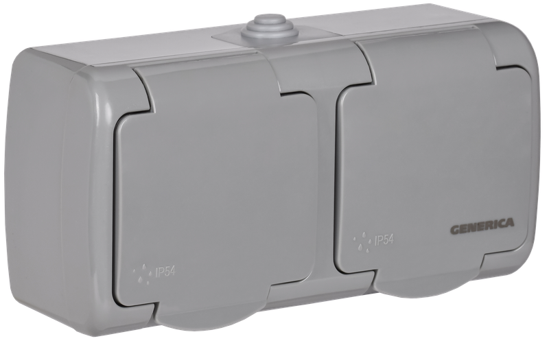 Изображение AQUATIC Розетка 2-местная с заземлением и крышкой для открытой установки 16А IP54 РСш22-2-А GENERICA