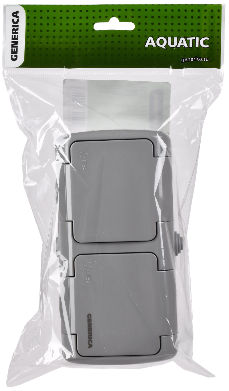 Изображение AQUATIC Розетка 2-местная с заземлением и крышкой для открытой установки 16А IP54 РСш22-2-А GENERICA