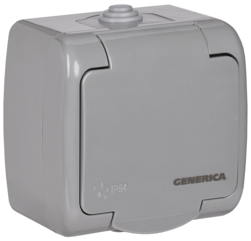 Изображение AQUATIC Розетка 1-местная с заземлением и крышкой для открытой установки 16А IP54 РСш12-2-А GENERICA