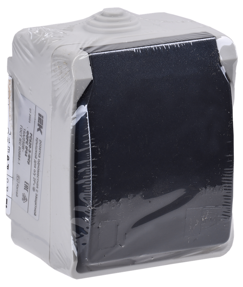 Изображение FORS Розетка 1-местная с заземлением для открытой установки 16А IP54 РСб20-3-ФСр серый IEK