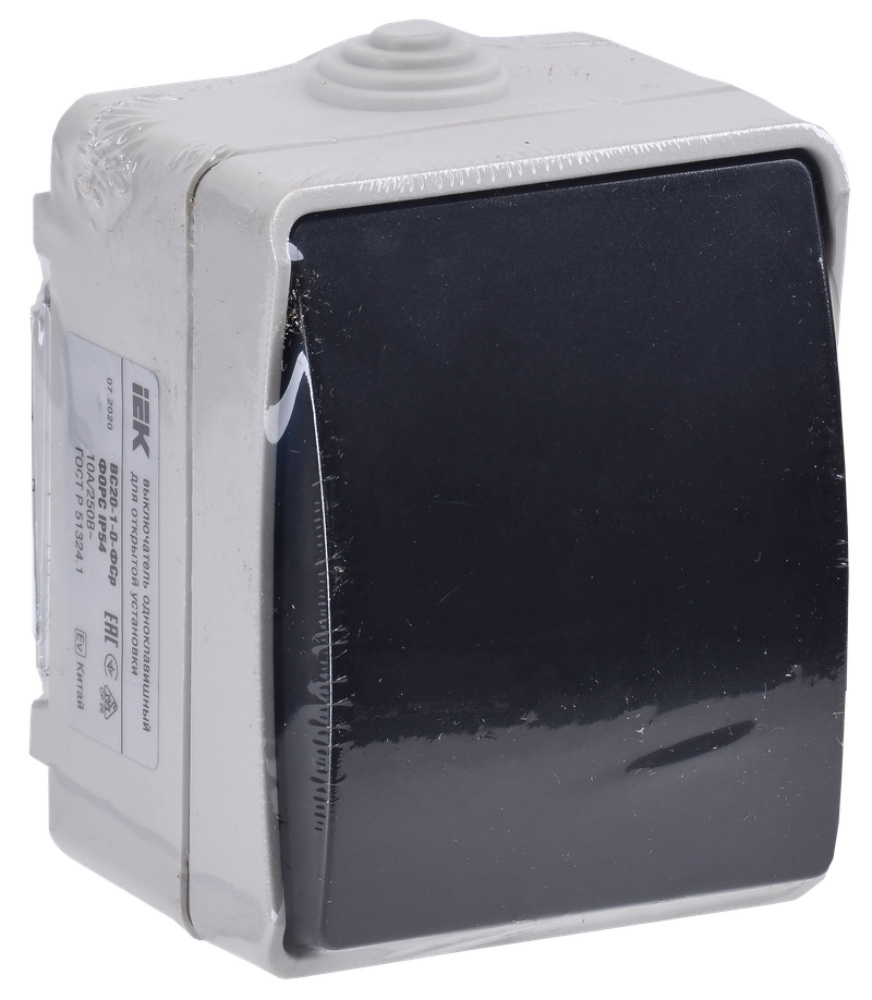 Изображение FORS Выключатель 1-клавишный проходной для открытой установки 10А IP54 ВС20-1-0-ФСр серый IEK