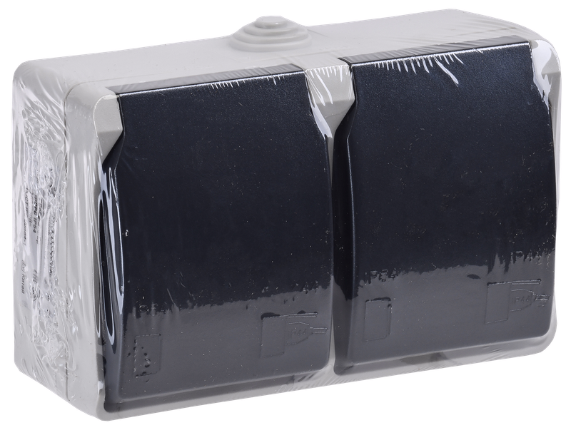 Изображение FORS Розетка 2-местная с заземлением для открытой установки 16А IP54 РСб22-3-ФСр серый IEK