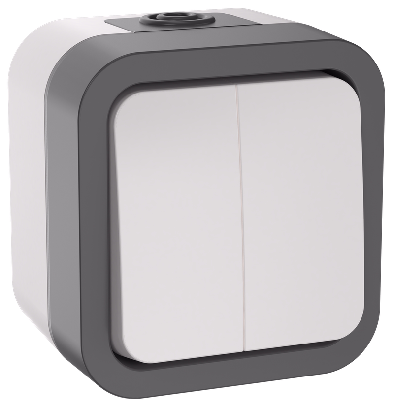 Изображение TORS Выключатель двухклавишный 10А IP55 TS205 серо-белый IEK