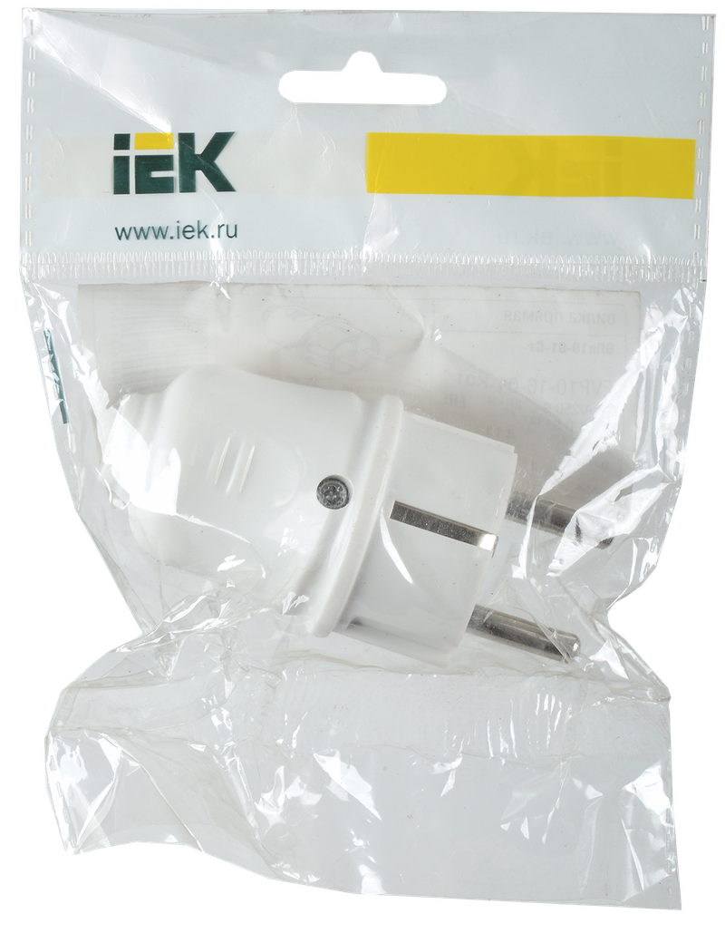 Изображение Вилка разборная прямая ВПп10-01-Ст с заземляющим контактом 16А белая IEK