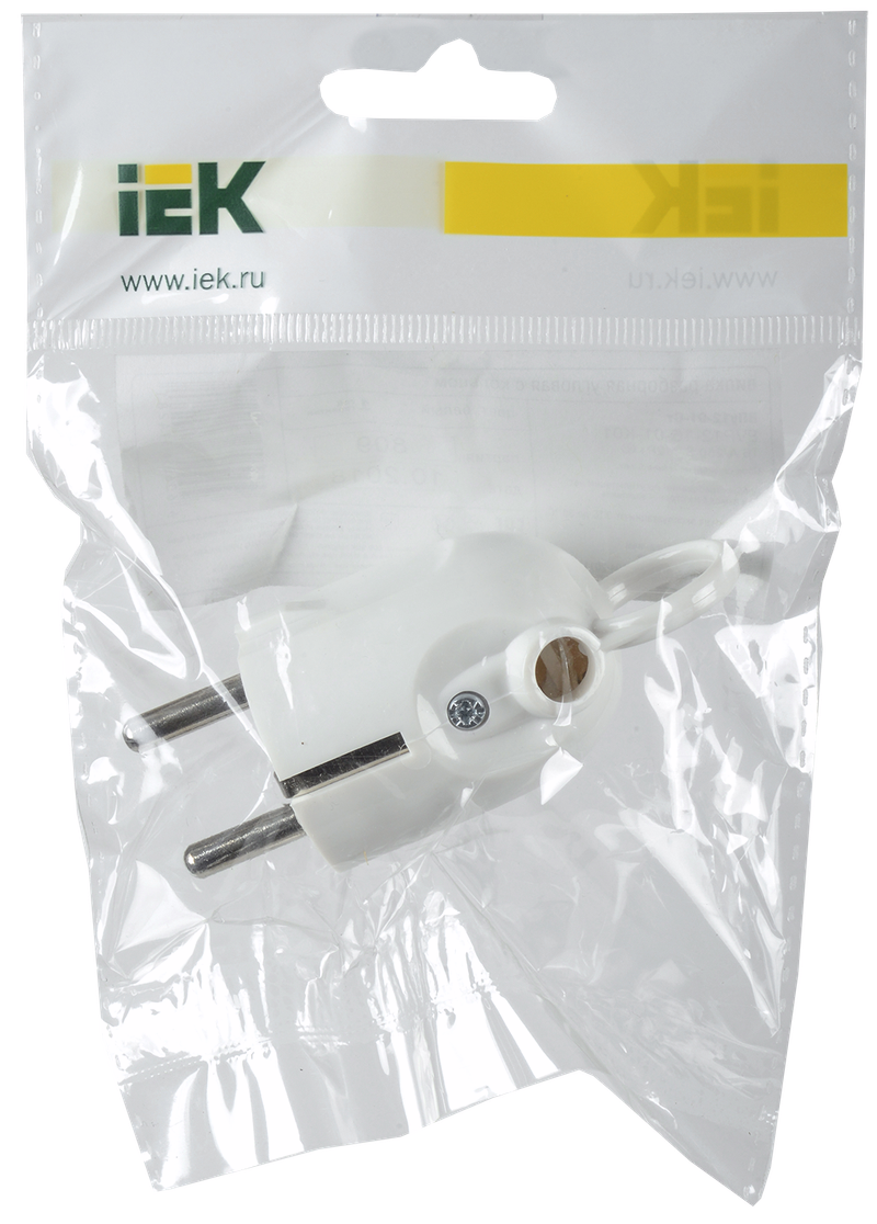 Изображение Вилка разборная угловая ВПу12-01-Ст с заземляющим контактом с кольцом 16А белая IEK