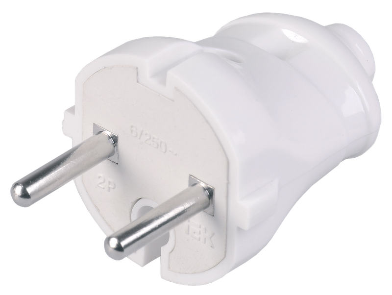 Изображение Вилка разборная прямая ВПп20-01-Ст без заземляющего контакта 6А белая IEK