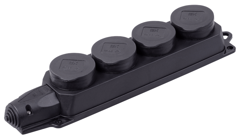 Изображение Розетка (колодка) 4-местная РБ34-1-0м с защитными крышками IP44 ОМЕГА каучук IEK