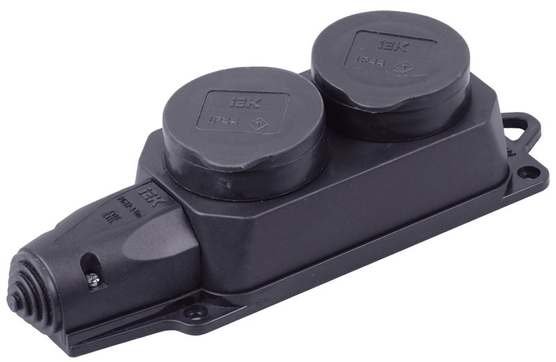 Изображение Розетка (колодка) 2-местная РБ32-1-0м с защитными крышками IP44 ОМЕГА каучук IEK