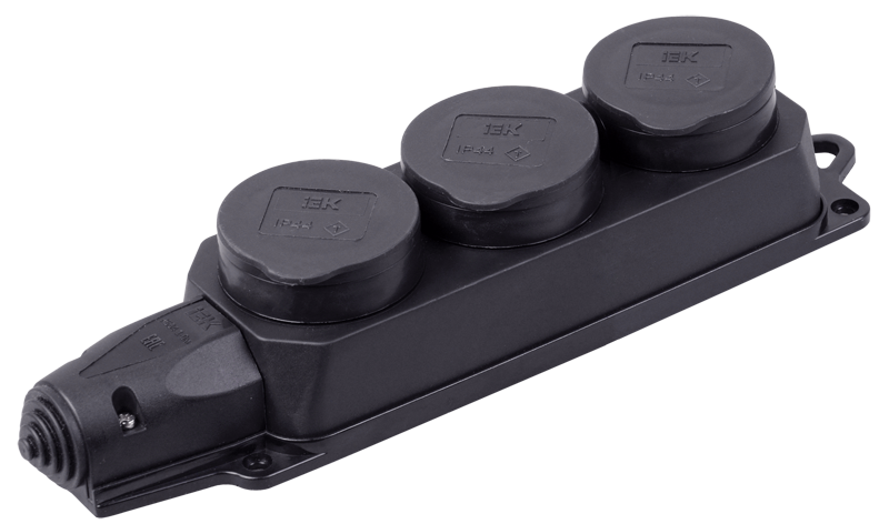 Изображение Розетка (колодка) 3-местная РБ33-1-0м с защитными крышками IP44 ОМЕГА каучук IEK