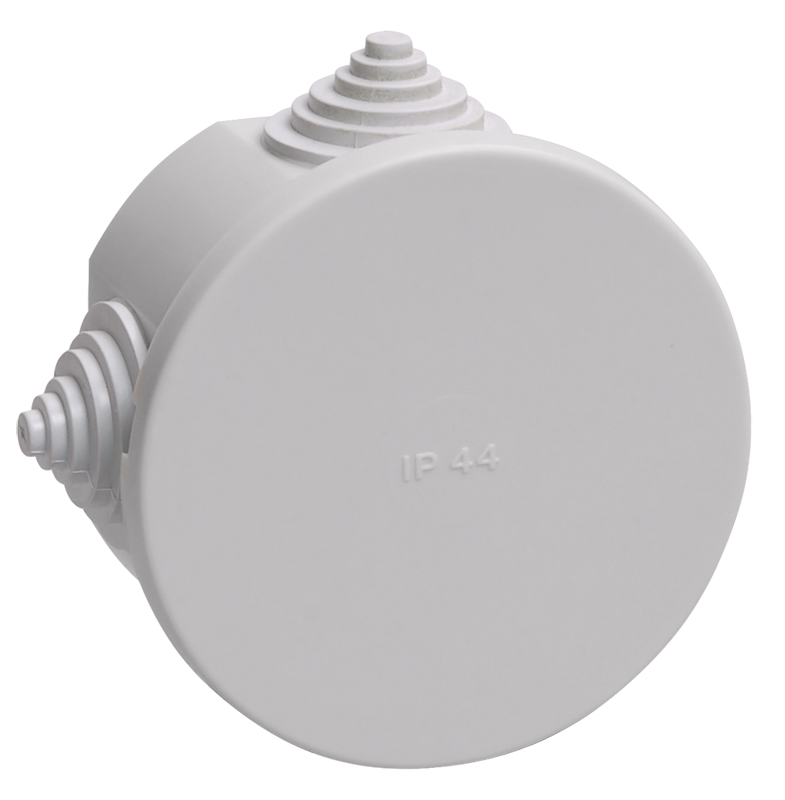 Изображение Коробка распаячная КМ41237 для открытой проводки безгалогенная (HF) D=75х40мм IP44 4 гермоввода серая IEK