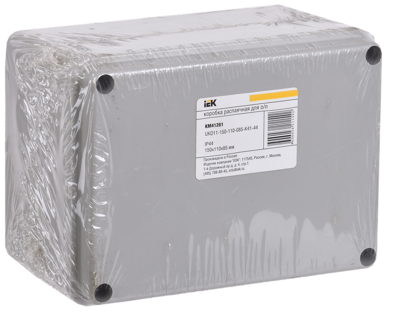 Изображение Коробка распаячная КМ41261 для открытой проводки безгалогенная (HF) 150х110х85мм гладкие стенки IP44 серая IEK