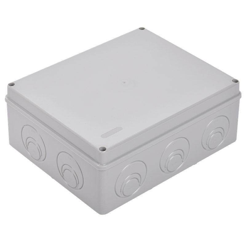 Изображение Коробка распаячная КМ41271 для открытой проводки безгалогенная (HF) 240х195х90мм IP44 5 вводов серая IEK