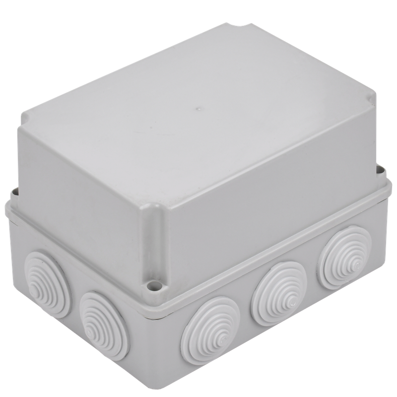 Изображение Коробка распаячная КМ41246 для открытой проводки безгалогенная (HF) 190х140х120мм IP55 10 гермовводов серая IEK