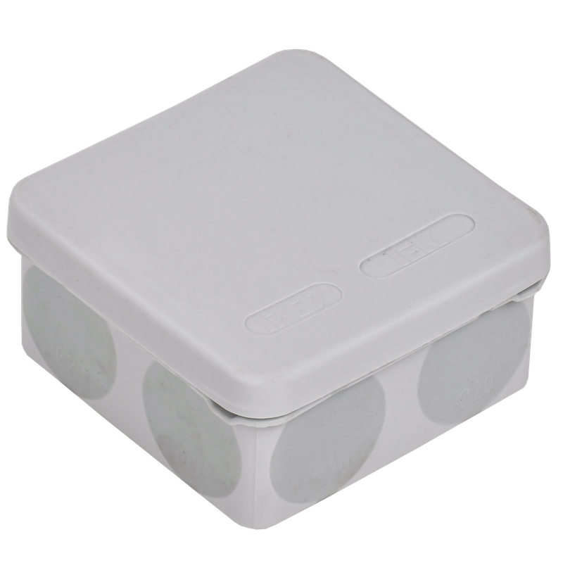 Изображение Коробка распаячная двухкомпонентная КМ42435 для открытой проводки безгалогенная (HF) 80х80х40мм IP67 8 вводов серая IEK