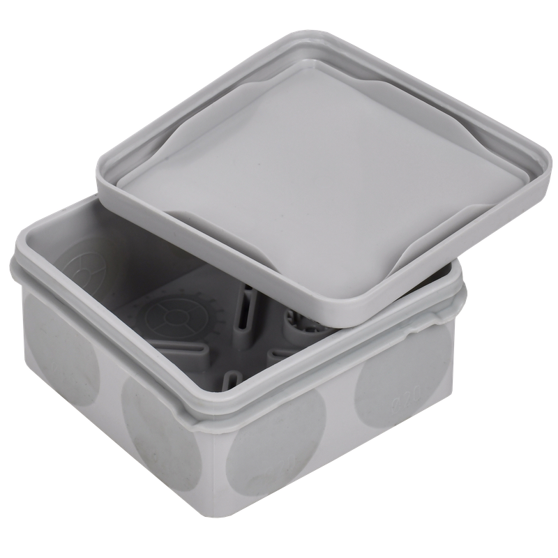 Изображение Коробка распаячная двухкомпонентная КМ42435 для открытой проводки безгалогенная (HF) 80х80х40мм IP67 8 вводов серая IEK