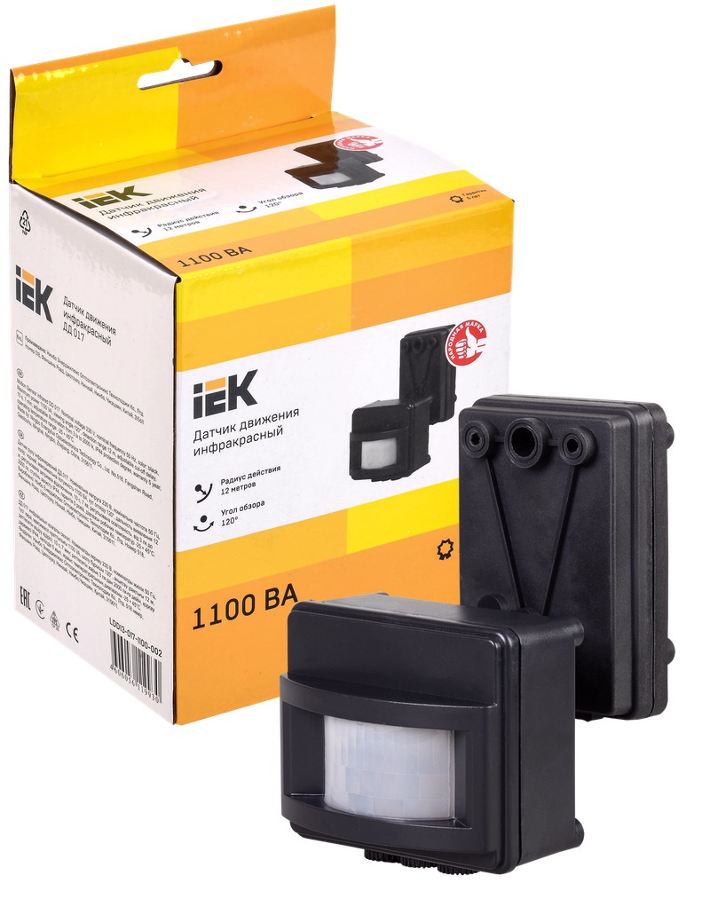 Изображение Датчик движения ДД-017 1100Вт 120град 12м IP44 черный IEK