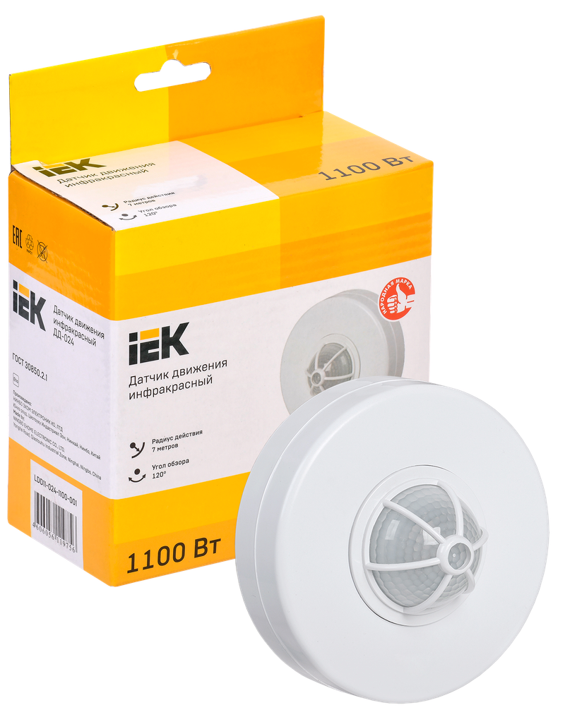 Изображение Датчик движения ДД-024 1100Вт 120-360град 6м IP33 белый IEK