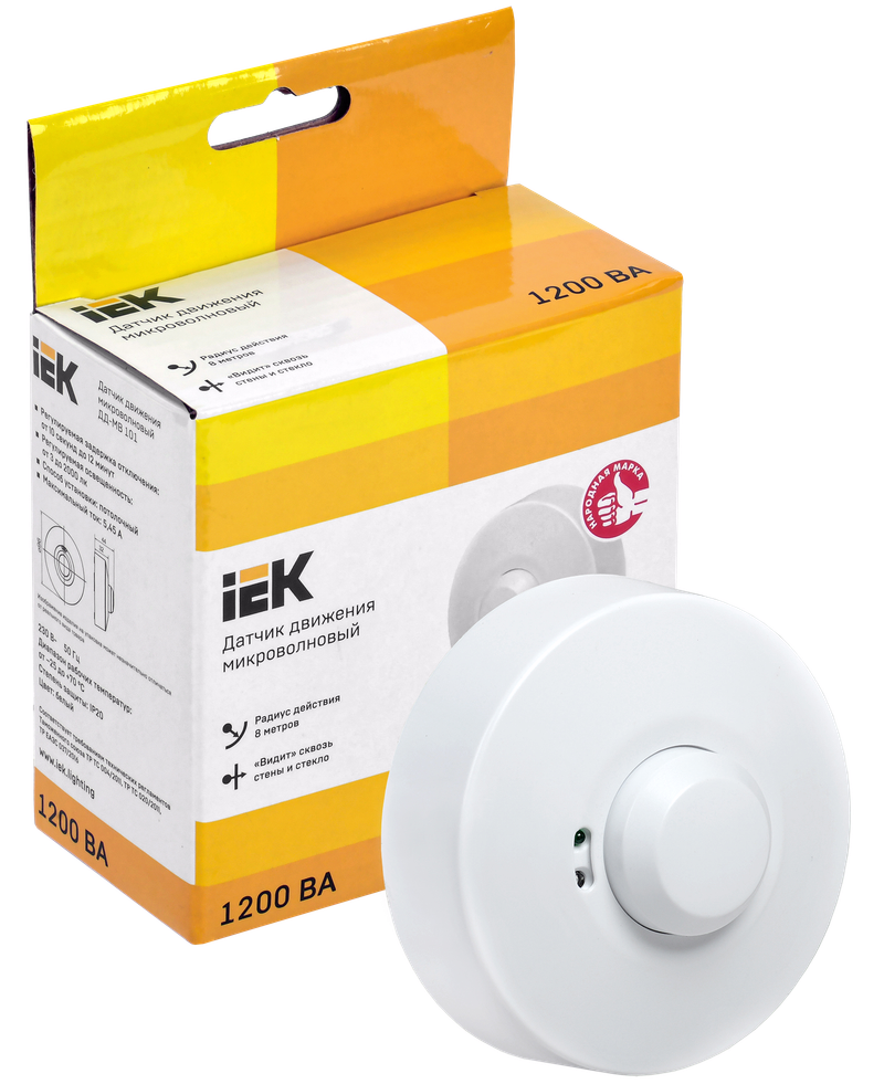 Изображение Датчик движения ДД-МВ101 1200Вт 360град 8м IP20 белый IEK
