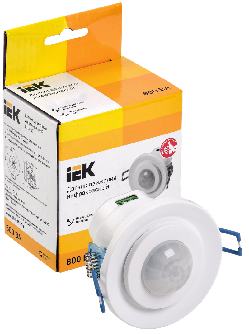 Изображение Датчик движения ДД-401 800Вт 360град 8м IP20 белый IEK