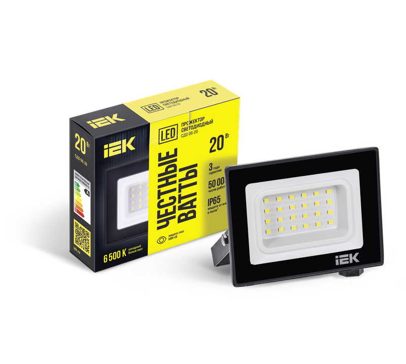 Изображение Прожектор СДО 06-20 светодиодный черный IP65 6500 K IEK