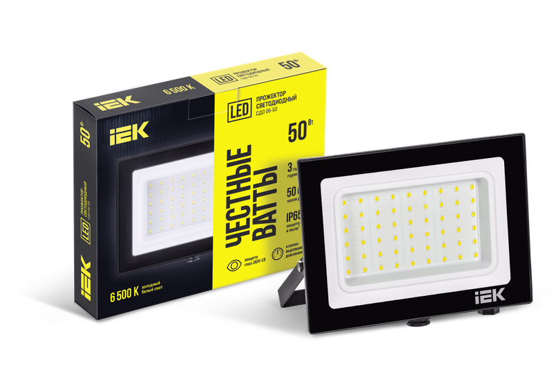 Изображение Прожектор СДО 06-50 светодиодный черный IP65 6500 K IEK