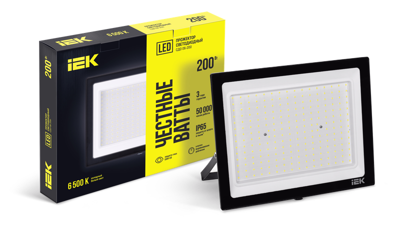 Изображение Прожектор СДО 06-200 светодиодный черный IP65 6500 K IEK