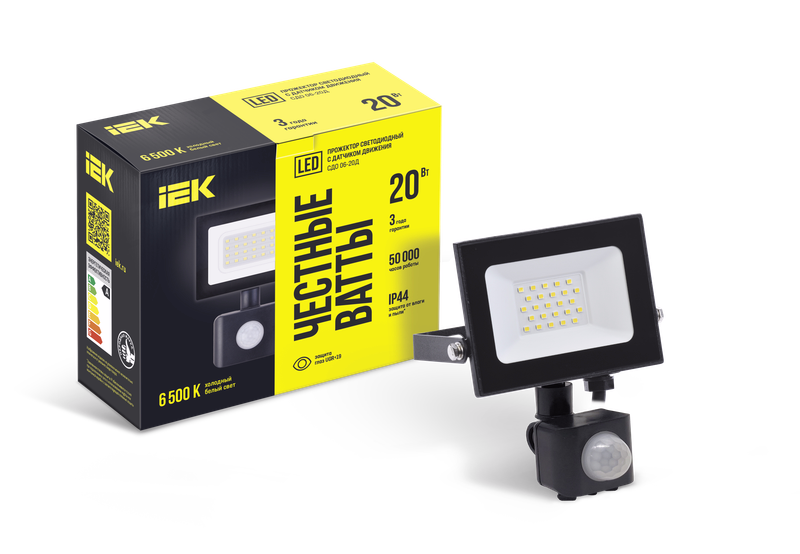 Изображение Прожектор СДО 06-20Д светодиодный черный с ДД IP54 6500K IEK