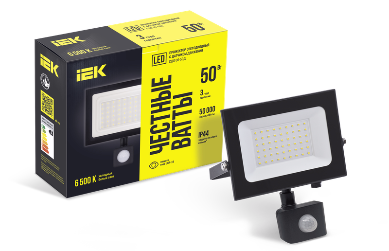 Изображение Прожектор СДО 06-50Д светодиодный черный с ДД IP54 6500K IEK