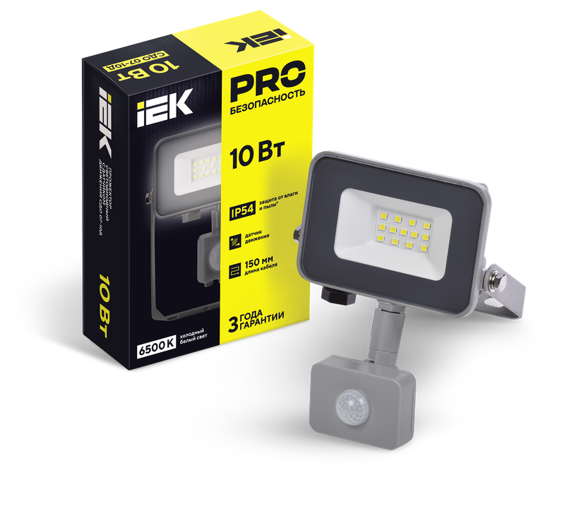 Изображение Прожектор светодиодный СДО 07-10Д с датчиком движения IP54 серый IEK