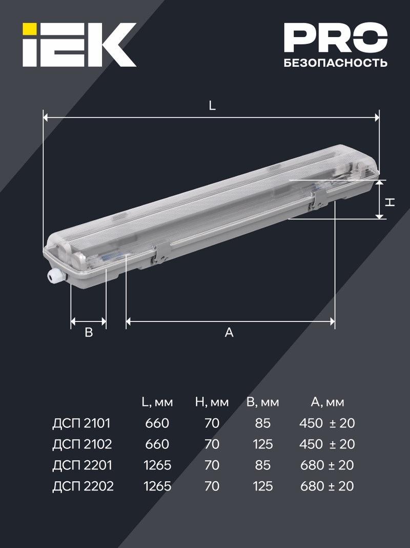 Изображение Светильник ДСП 2201 под светодиодную лампу 1хT8 1200мм IP65 IEK