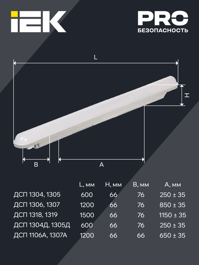 Изображение Светильник ДСП 1306 36Вт 4000К IP65 1200мм серый пластик IEK