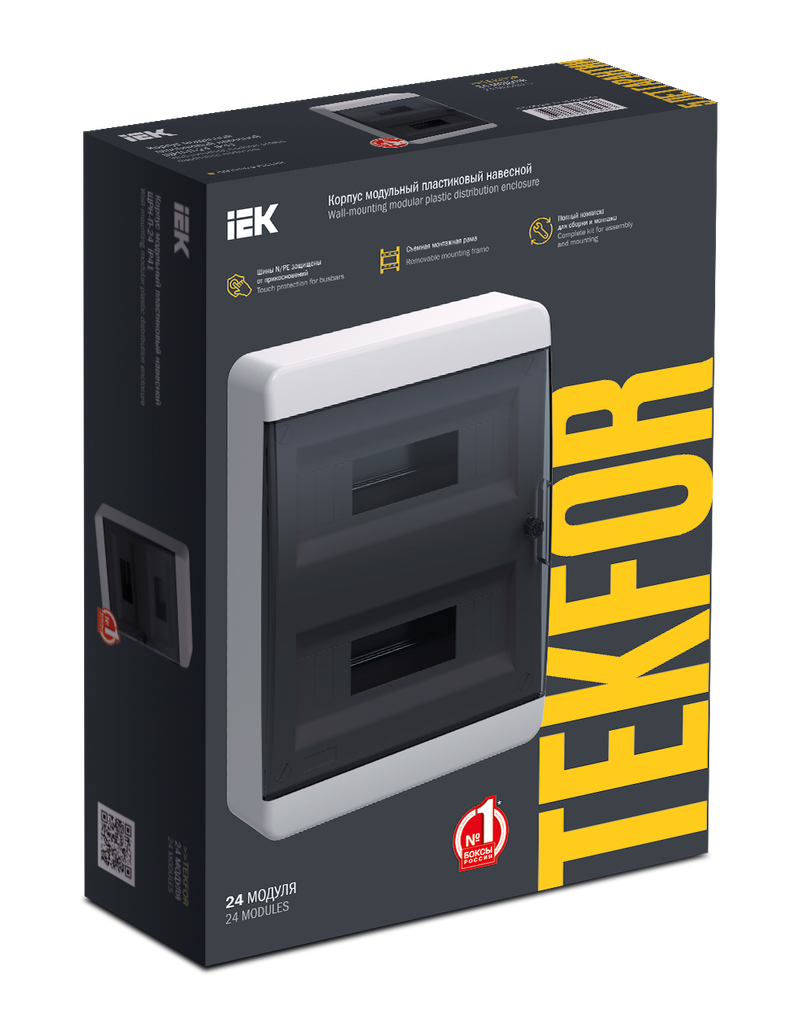 Изображение TEKFOR Корпус пластиковый ЩРН-П-24 IP41 черная прозрачная дверь IEK