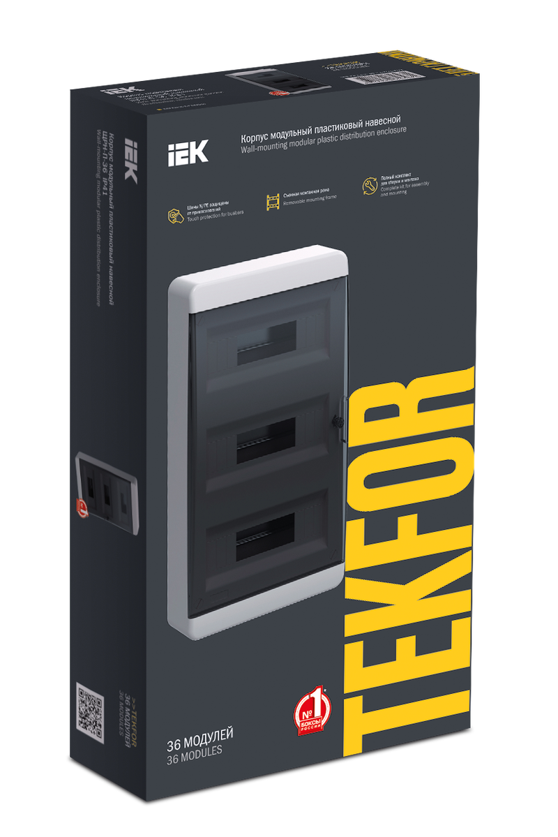 Изображение TEKFOR Корпус пластиковый ЩРН-П-36 IP41 черная прозрачная дверь IEK