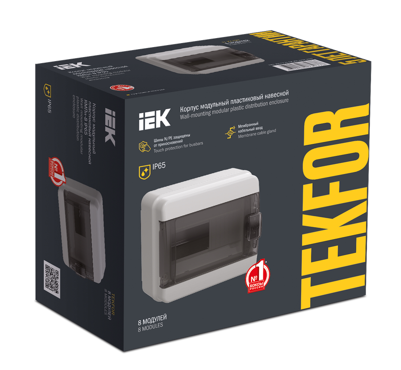 Изображение TEKFOR Корпус пластиковый КМПн-8 IP65 черная прозрачная дверь IEK
