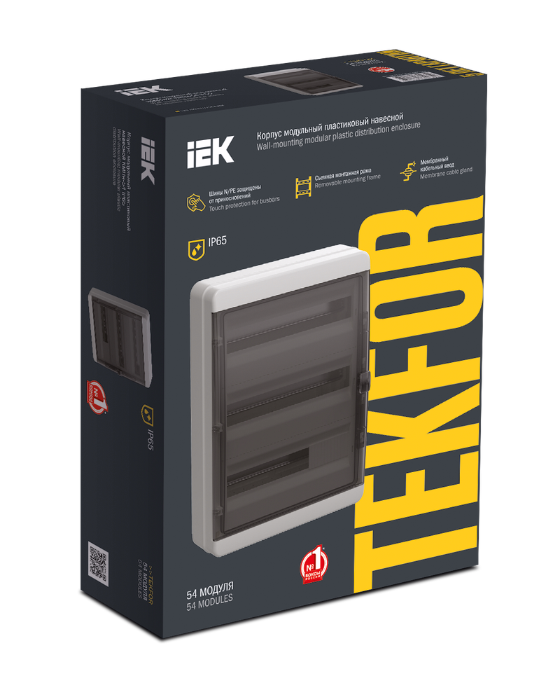 Изображение TEKFOR Корпус пластиковый КМПн-54 IP65 черная прозрачная дверь IEK