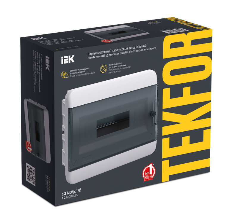 Изображение TEKFOR Корпус пластиковый ЩРВ-П-12 IP41 черная прозрачная дверь IEK