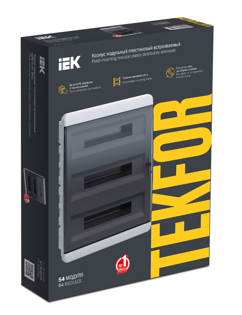 Изображение TEKFOR Корпус пластиковый ЩРВ-П-54 IP41 черная прозрачная дверь IEK