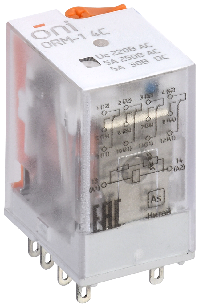 Изображение Реле интерфейсное ORM-1 4C 220В AC со светодиодом и тестовой кнопкой ONI