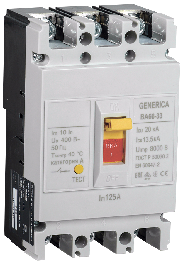 Изображение Выключатель автоматический ВА66-33 3Р 125А 20кА GENERICA