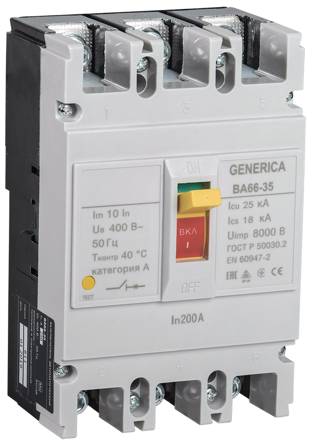 Изображение Выключатель автоматический ВА66-35 3Р 200А 25кА GENERICA