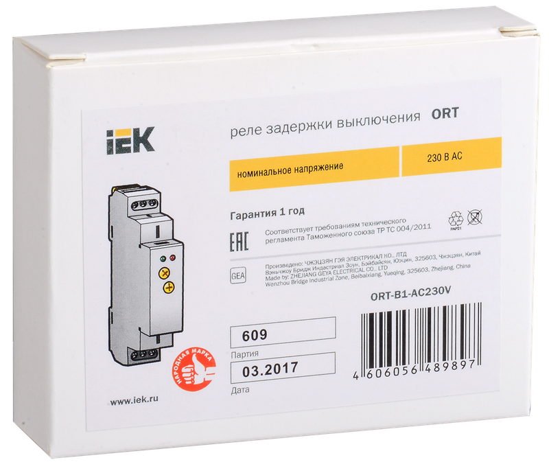 Изображение Реле задержки выключения ORT 1 контакт 230В AC IEK