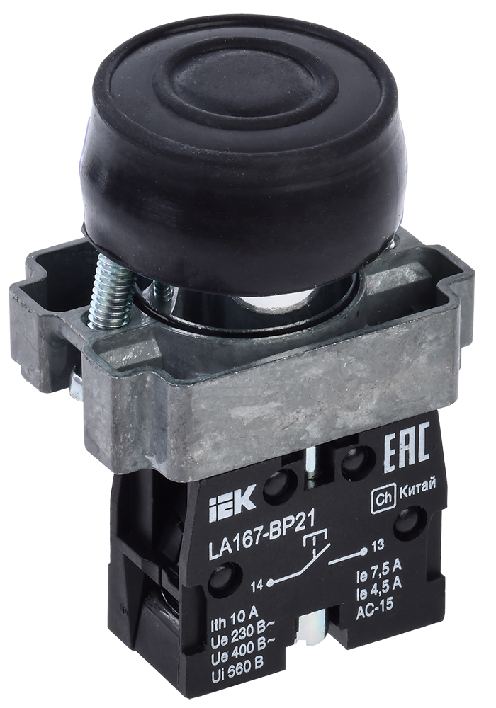 Изображение Кнопка управления LA167-BP21 d=22мм 1NO черная IEK