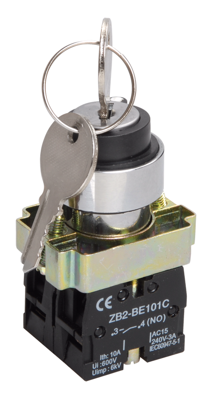 Изображение Переключатель LAY5-BG45 на 2 положения с ключом без фиксации NO+NC IEK